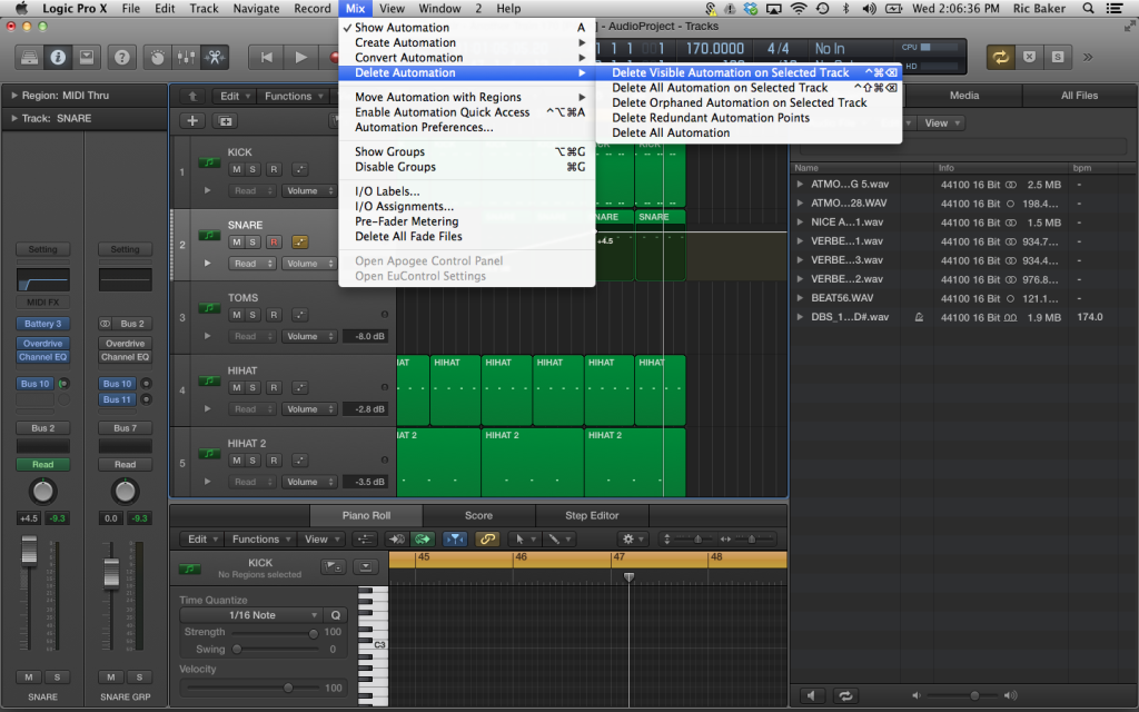 Delete Visible Automation in Logic