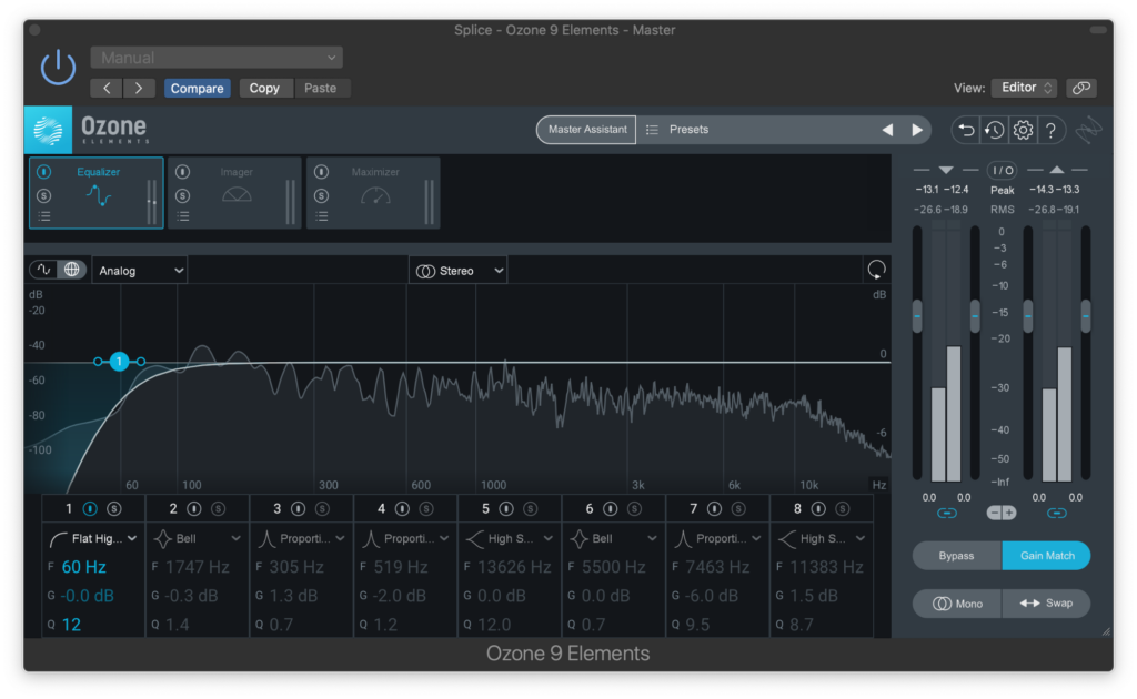 Using the EQ in Ozone Elements to remove the low frequencies