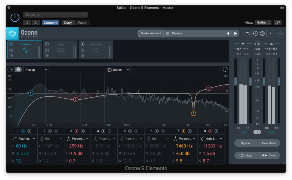 Using the EQ in Ozone 9 Elements to attenuate muddiness