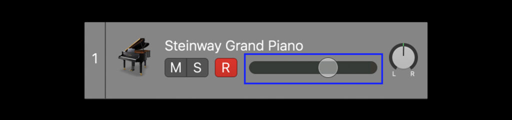A volume fader for mixing in Logic Pro X