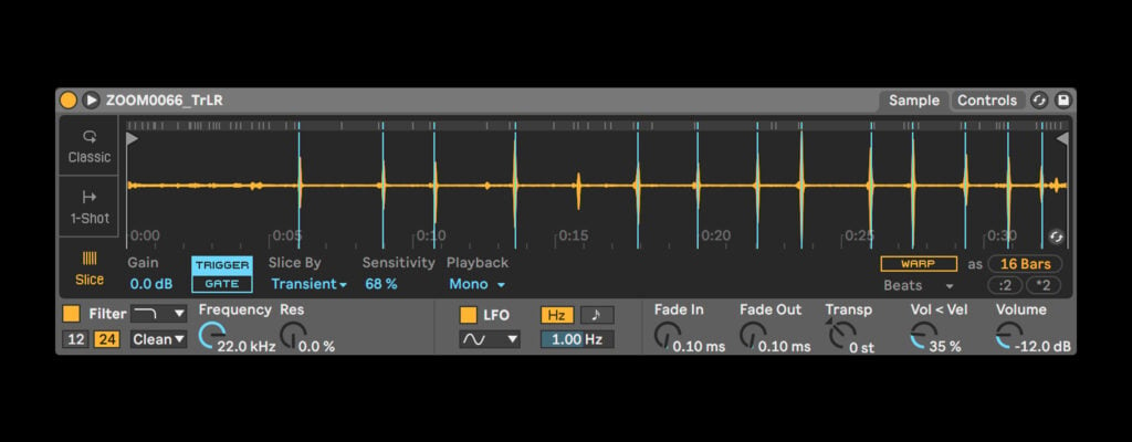 Slicing audio using the Simpler device in Ableton