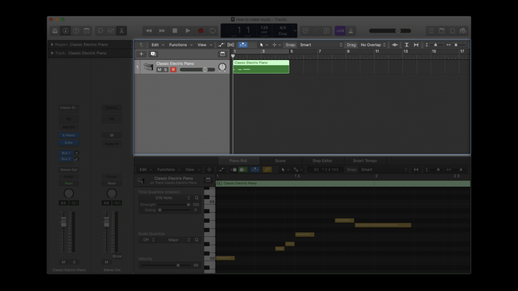 La vue Piste dans Logic Pro X (extrait de "Comment faire de la musique" sur le blog Splice)