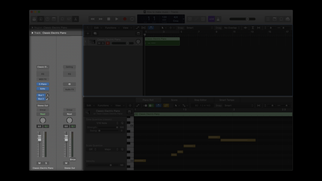 The channel strip in Logic Pro X (from "How to make music" on the Splice blog)