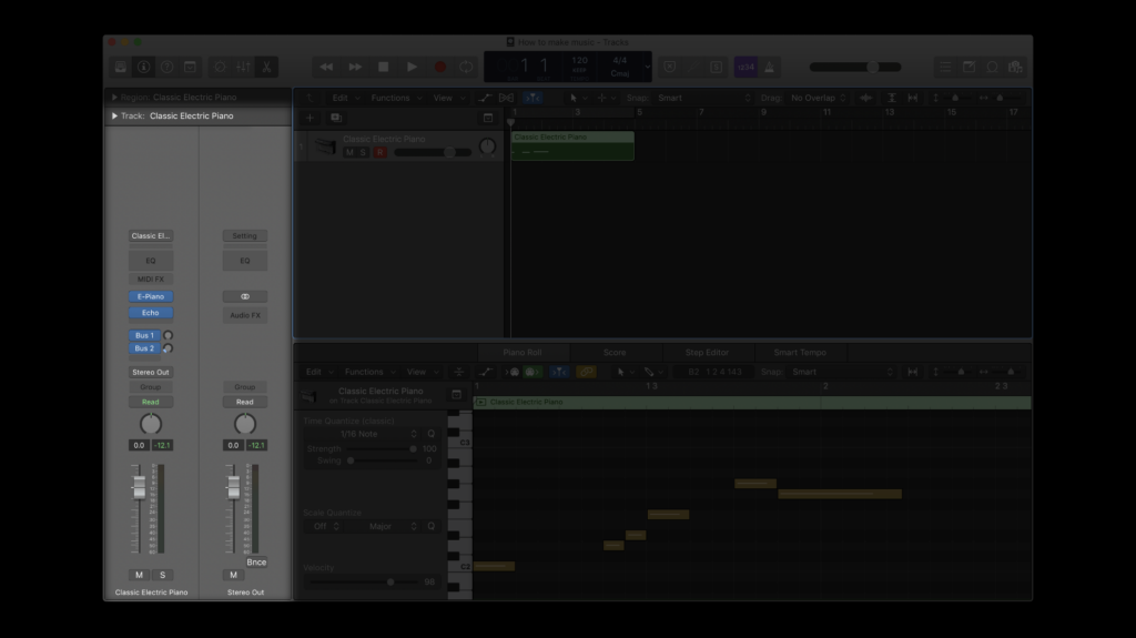 La tranche de console dans Logic Pro X (extrait de "Comment faire de la musique" sur le blog Splice)