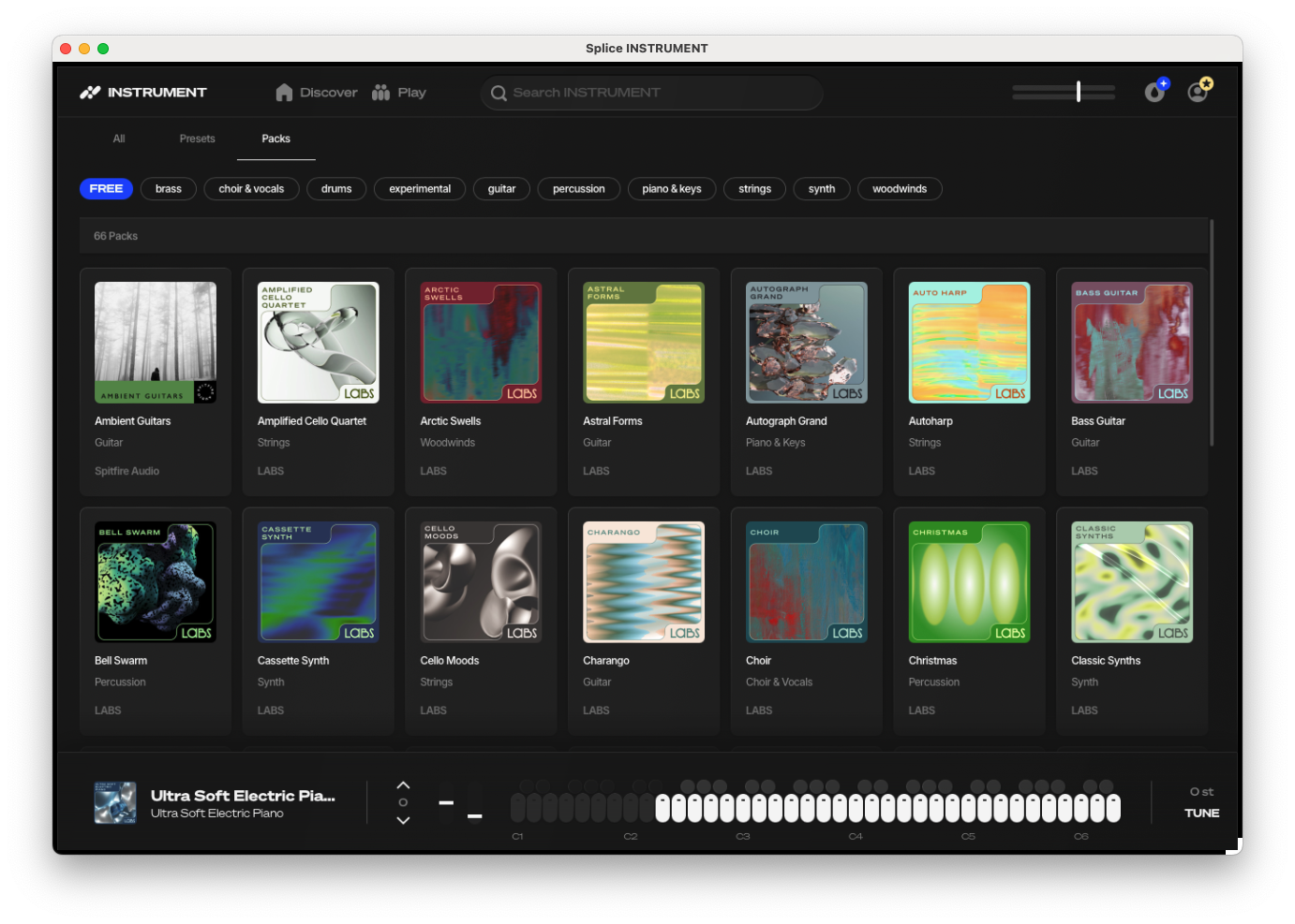 The Search view of Splice INSTRUMENT