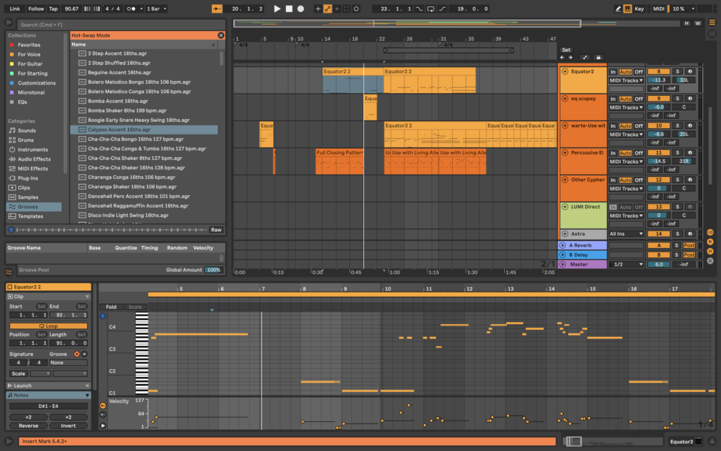 A screenshot showing MIDI editing via quantization in Ableton Live